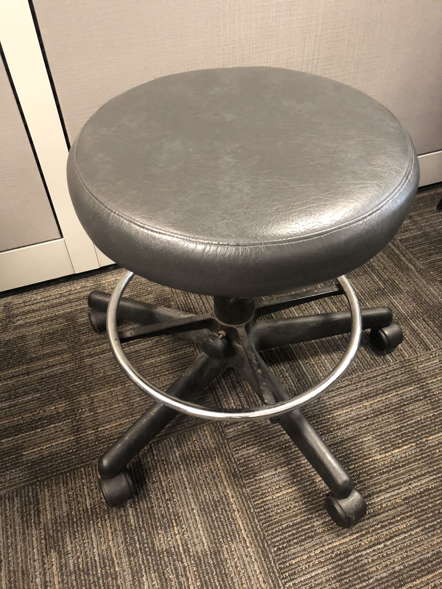 Gray Leather Rolling Office Warehouse Stool
