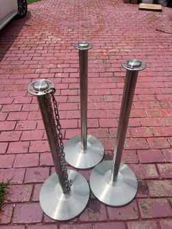 Moving Sale: 3 Metal Stanchions for crowd control