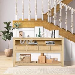 56" Console Table, Narrow Entryway Table with 4 Drawers, Sofa Table with 3 Storage Shelves for Living Room, Dining Room