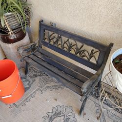 Vintage Child Garden Bench With Dragon Fly Design In Cast iron And Wood