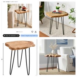 Live Edge Wood End Table with Hairpin Legs