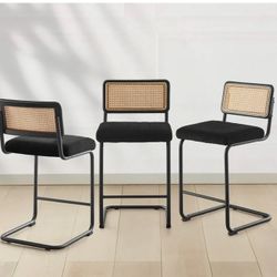 Set Of 3 Counter Height Barstools New Black