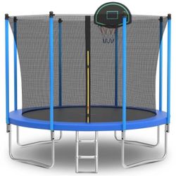 10ft Trampoline for Kids with Basketball Hoop and Enclosure Net/Ladder,Blue