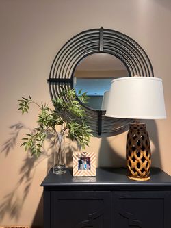 Carved Wood Openwork Table Lamp + New Shade