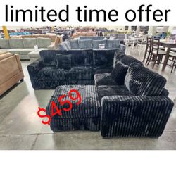 Black  Jumbo Corduroy Sectional Sofa With Ottoman  - Limited Time Offer 
