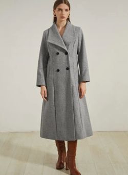 New Shein Women's Long Gray Coat Elegant L Buttons Fit And Flare Pockets Winter