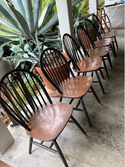 Set of 6 Solid Wood Windsor Dining Chairs