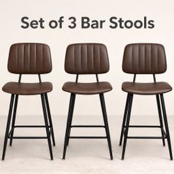 Reynesys Dark Brown Bar Stools- Set Of 3 NEW