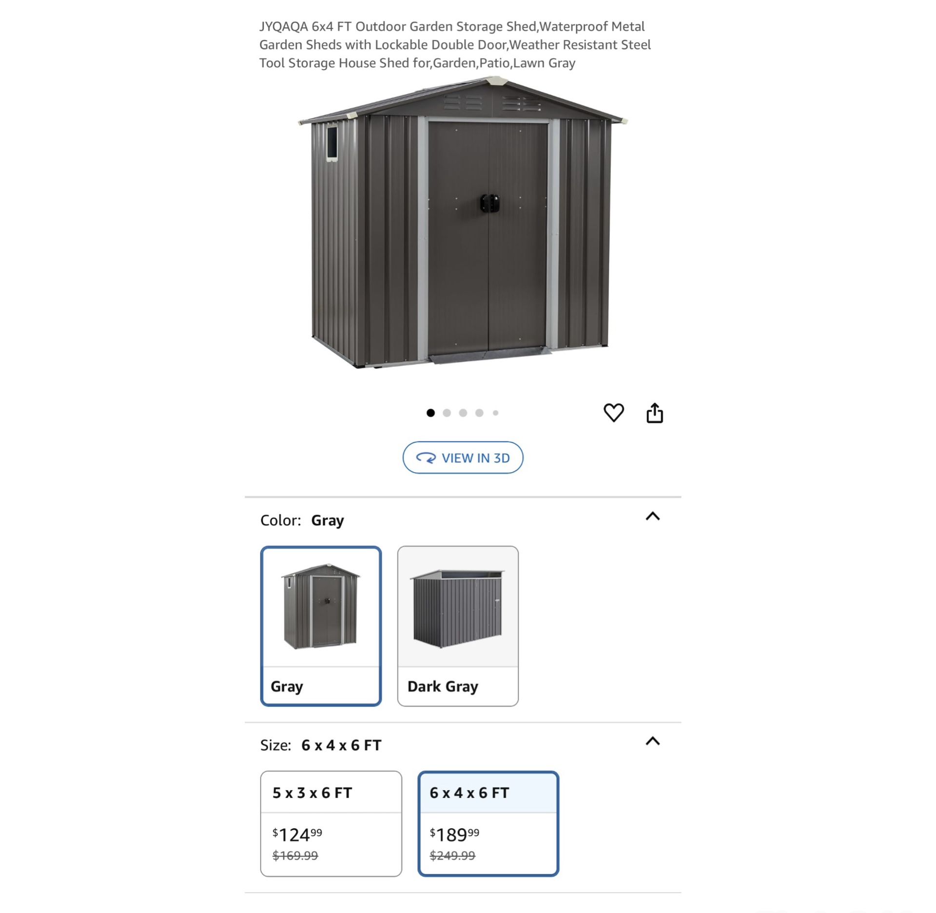Brand new 6x4 FT Outdoor Garden Storage Shed,Waterproof Metal Garden Sheds with Lockable Double Door,Weather Resistant Steel Tool Storage House Shed f