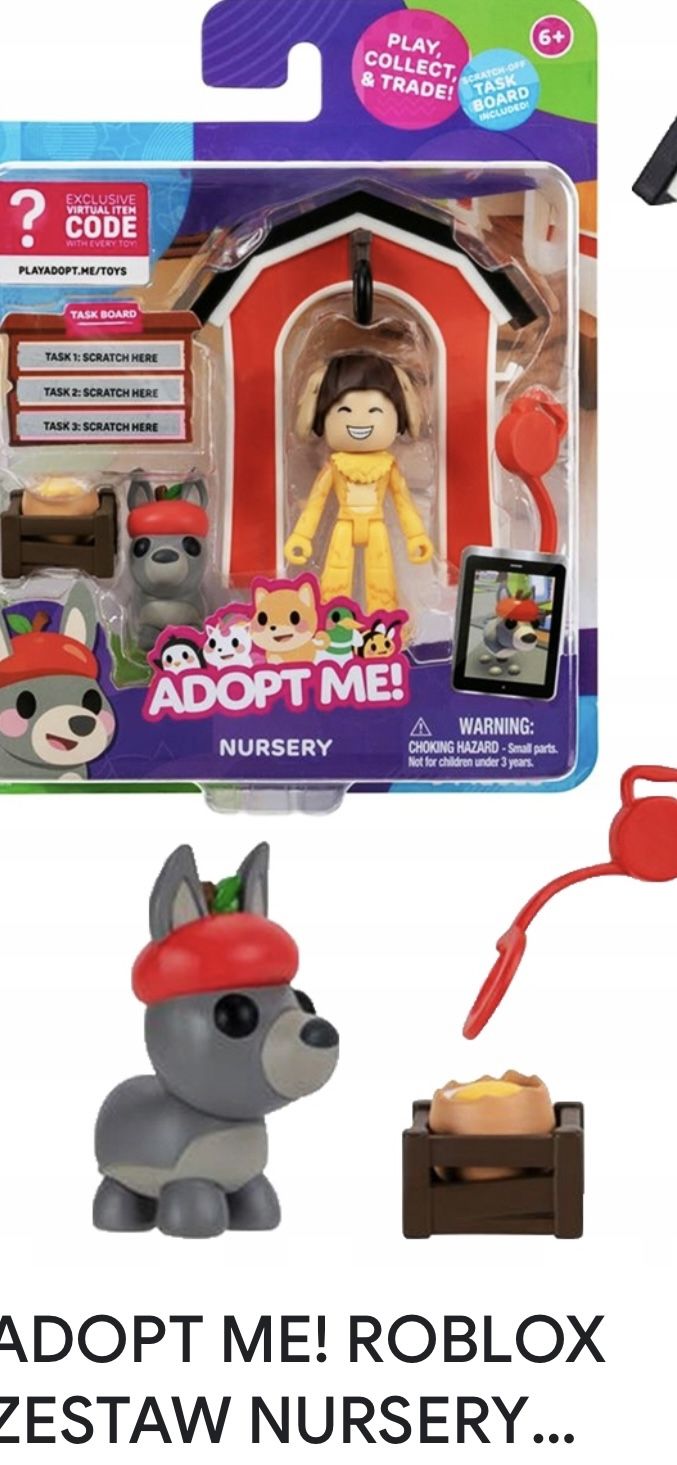 figuras de acción de Roblox Adopt Me! Nursery. • El set incluye una figura de personaje, una figura de mascota y accesorios,