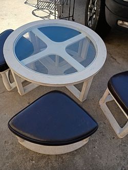 Glass coffee table with 4 built-in stools