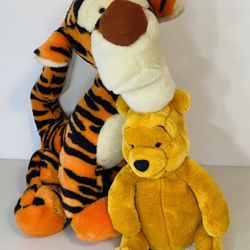 (2) DISNEY PLUSH TIGGER DISNEYLAND 17", WINNIE THE POOH DISNEY STORE 10" - EUC