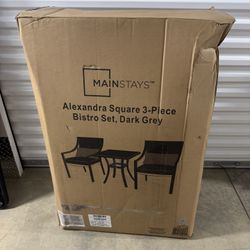 Mainstays Alexandra Square Outdoor Furniture Patio Bistro Chairs and Table , Gray - w/ Cushions
