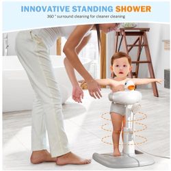 Adjustable Height Baby Shower Stand with Anti-Slip Base, Bath Shower Standing Support, Portable Bath Helper