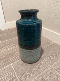 Blue & Gray Ceramic Decorative Vase – $10