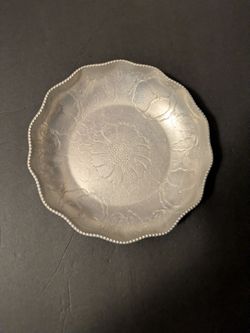 Hand Wrought Aluminum Decorative Floral Serving Bowl Vintage 1950s