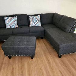 New Sectional + Storage Ottoman  — Left or Right Chaise — Delivery Available 
