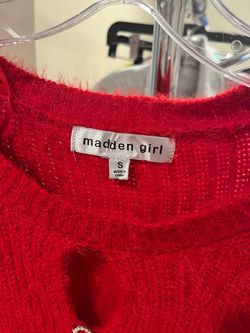 Madden Girl Red Fuzzy Knit Sweater Size S