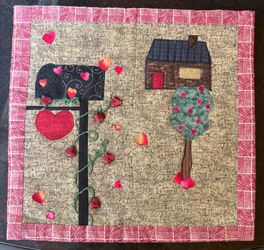Handmade Valentine’s Quilted Wall Hanging – Mailbox & Hearts 13.5” x 13”