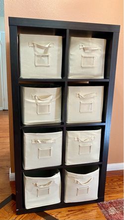 Dark Brown Cube Shelf with 8 Fabric Bins