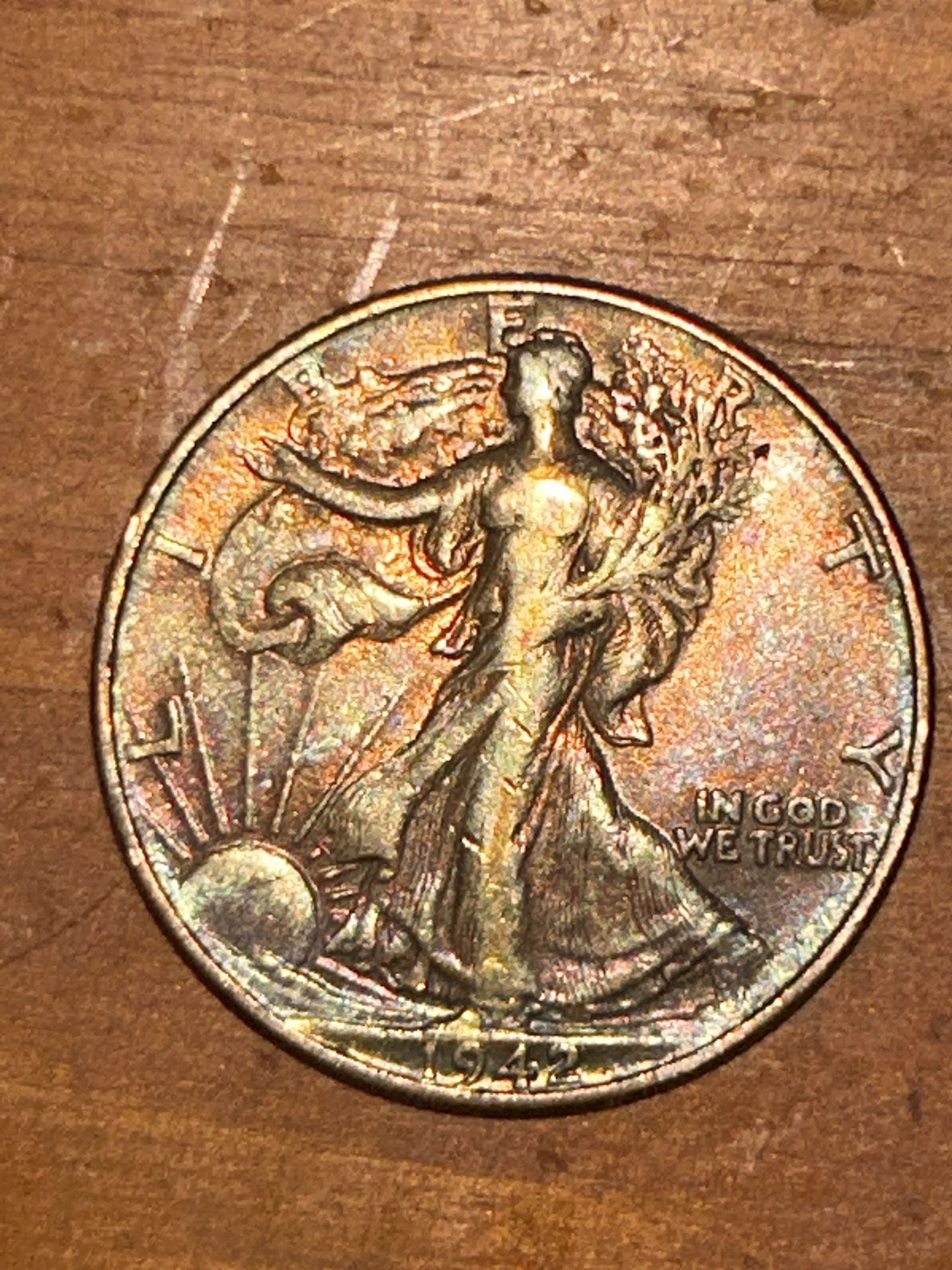 1942 P Walking Liberty Half Dollar 90% Silver Beautifully Toned Nice Fields