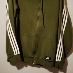 Mens Green And White Adidas Zip Up Hoodie Size L