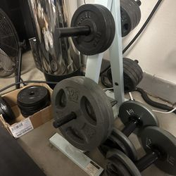 1 Inch Standard Plates, Dumbbells, Rack, Ez Curl