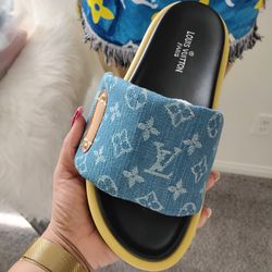  LV Denim Pool Pillow Flat Comfort Mules 👉See Photos Details