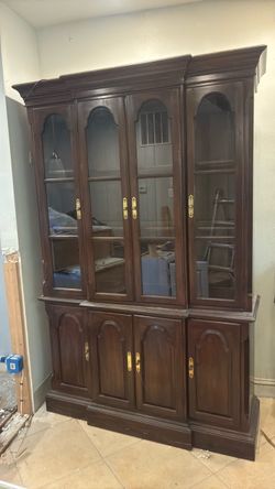 Dark Wood China Cabinet with Glass Doors