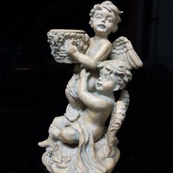 5 7/8" Polyresin 2 Winged Cherub Fountain Figurine