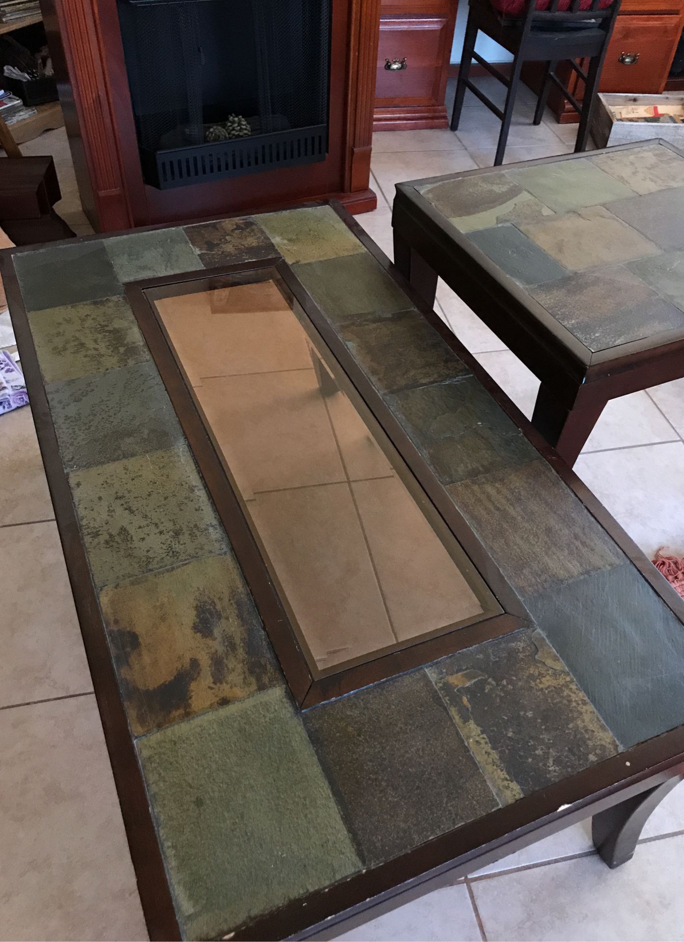 Slate coffee table and side table