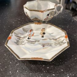 Antique Japanese Jokohama Kutani  Tea Cup Set Of 2