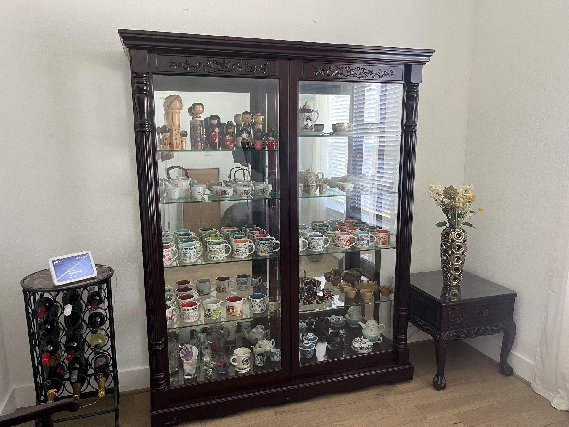 Rosewood Curio Cabinet with light