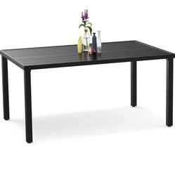 Bigroof Outdoor 60" Rectangle Patio Dining Table, Black Classic Galvanised Steel Table with 1.57" and 1.96''Umbrella Hole for Garden, Backyard, Deck, 