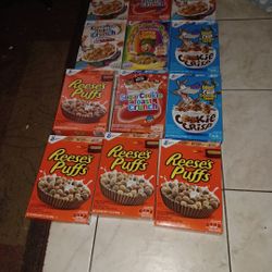 Reeses Puffs. Cookie Crisp.sugar Cookie Toast Crunch.cinnamin Toast Crunch.lucky Charms 
