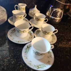 5 Set Of Cups And Saucers Creamer And Sugar Dishes