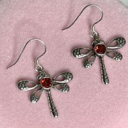 Red Garnet Dragonfly ♥️ 925 Sterling Silver Earrings 
