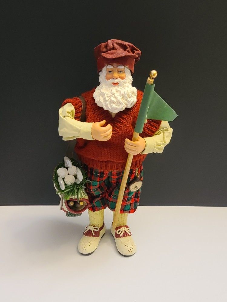 Golfing Santa Claus With Golf Bag, Golf Balls, and 19th Hole Golf Flag