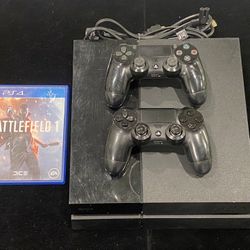 Sony PlayStation 4 PS4 Console 500GB Black + 2 Controllers + 1 Game(Battlefield 1) + Cords. (Post Nintendo Era)