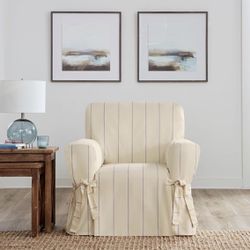 Surefit Chair Cover Tan/Blue Stripe 