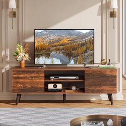 GALAXHERO TV Stand for 55 60 inch TV Rustic Entertainment Center with Storage Cabinets TV Console for Living Room, Long TV Cabinet Rustic Brown