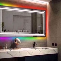 MOSILA 48X24 inch RGB LED Bathroom Mirror Color Changing Backlit + 3 Front Lighting Mirror Anti-Fog Smart Touch Mirror