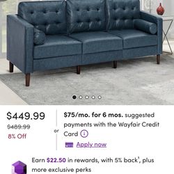 Midnight blue leather couch - 3 seater
