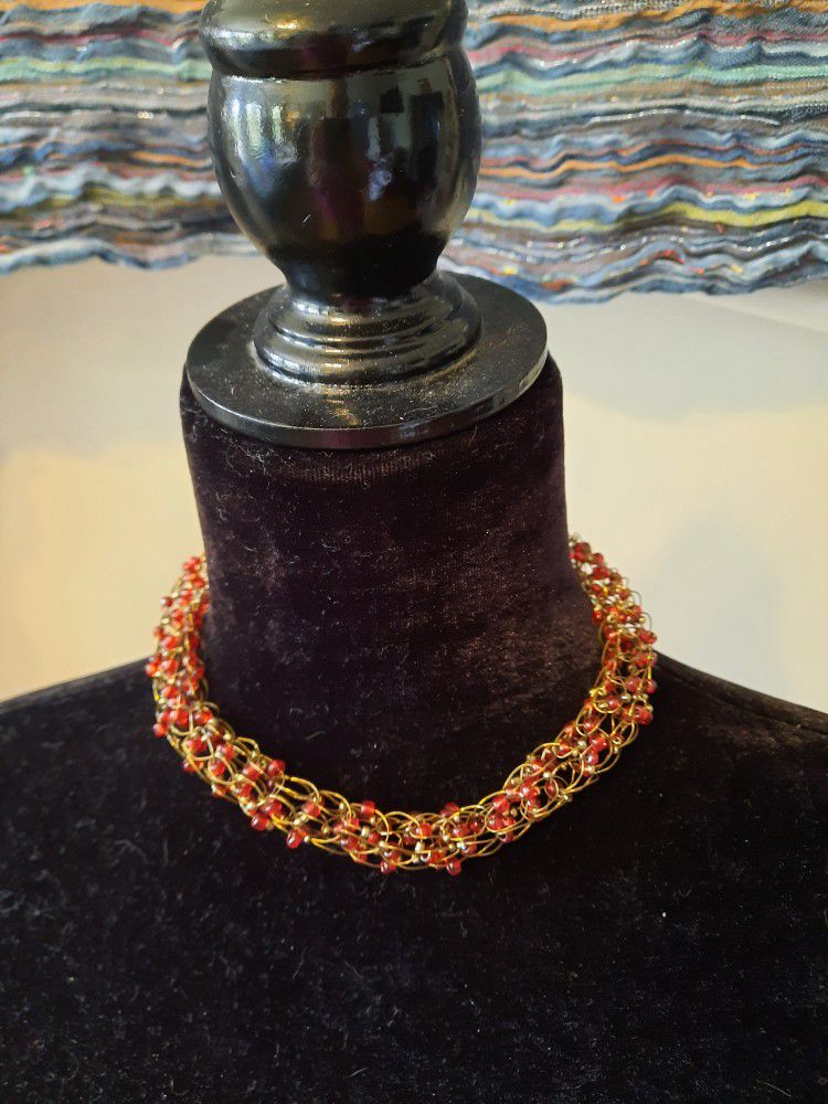 Handcrafted red and gold choker