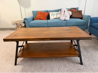 Rustic Wood Coffee Table with Storage Shelf