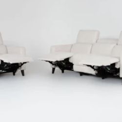 🔥 Living Spaces - Blake Cream 2 Piece Power Reclining Sofa & Recliner Set With Power Headrest & USB 🔥