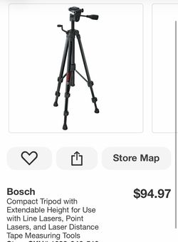 Compact Tripod with Extendable Height for Use with Line Lasers, Point Lasers, and Laser Distance Tape Measuring Tools