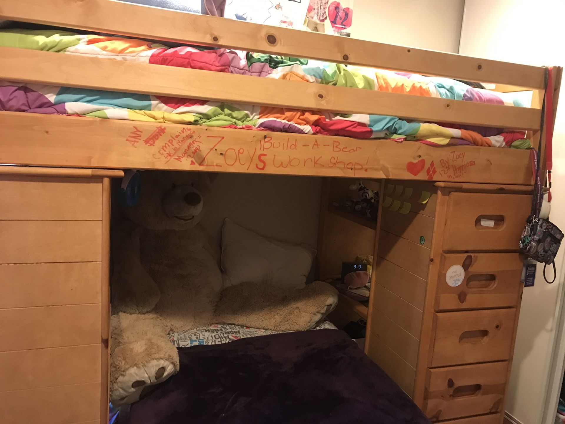 Bunk bed with moveable bottom bed