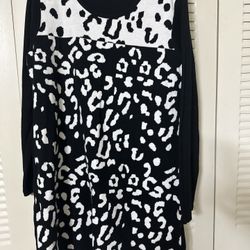 Style & Co Leopard Print Tunic Long Sleeve Sweater Dress Women's Size L Black