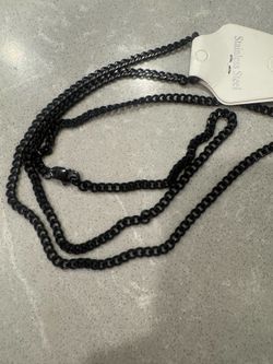 New Black Stainless Steel Curb Chain Necklace – 30 Inch, 3.7mm